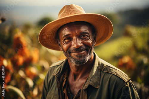 Happy farmer on coffee plantation