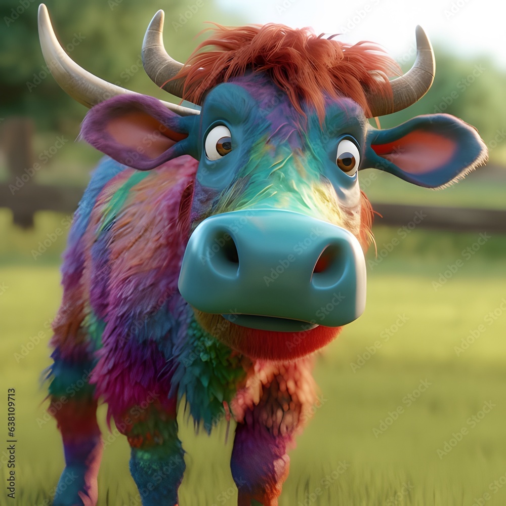 Bull multicolored, cartoon, holi holiday.