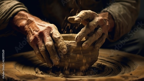 A potter deftly sculpting a vase on a spinning wheel.