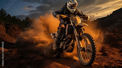 Race of a rough terrain motocross biker.