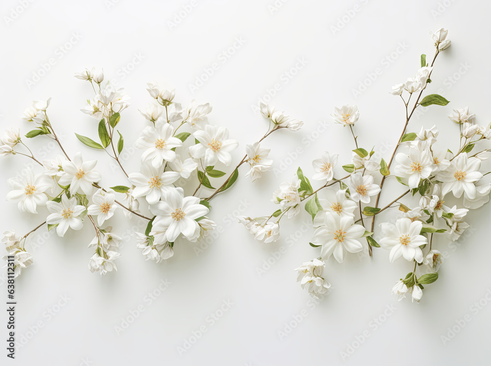 Flowers composition. Frame made of white flowers on white background Flowers composition. Frame made of white flowers on white background