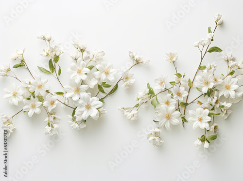 Flowers composition. Frame made of white flowers on white background