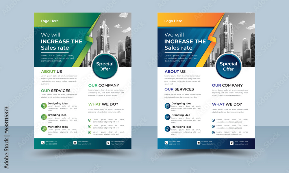 Corporate Business Flyer Template Design. Business Flyer Design Layout with Colorful, business proposal, promotion, advertise, publication, vector illustration template in A4 size