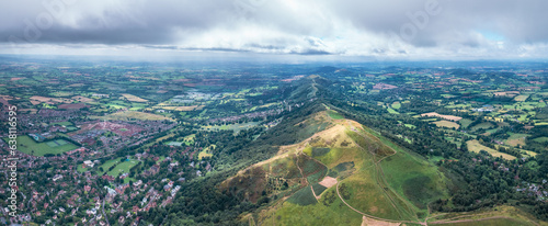 Beautiful aerial view Malvern Hill and the Great Malvern Town, Area of Outstanding Natural Beauty, UK