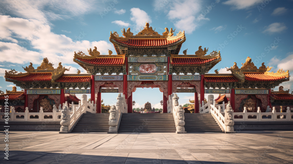 Obraz premium Chinese Temple Adorned with Majestic Dragons
