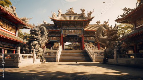 Chinese Temple Adorned with Majestic Dragons