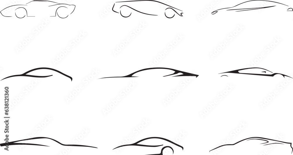 Set of car vector art design line draw, car, icon, auto, vector, truck ...