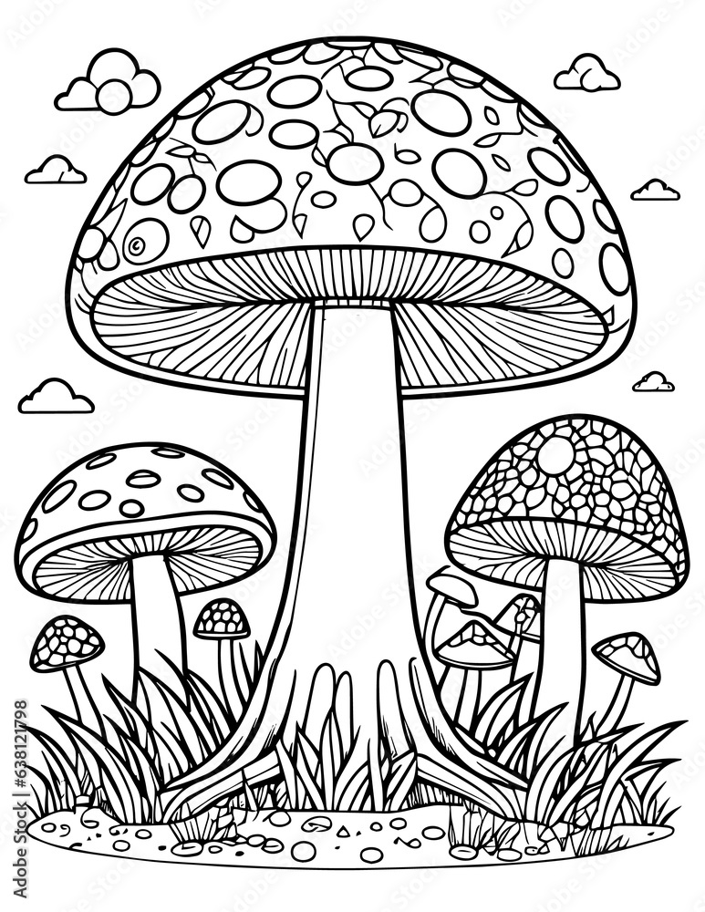 Mushroom in the forest | coloring pages for adults and kids relaxation ...