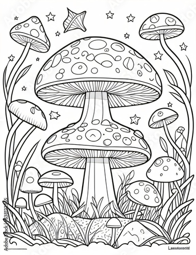Mushroom in the forest | coloring pages for adults and kids relaxation toadstool