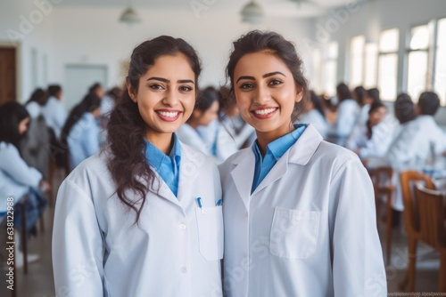 Joyful Learning: Indian Girl Students in Science Lab with Modern Classroom generative ai