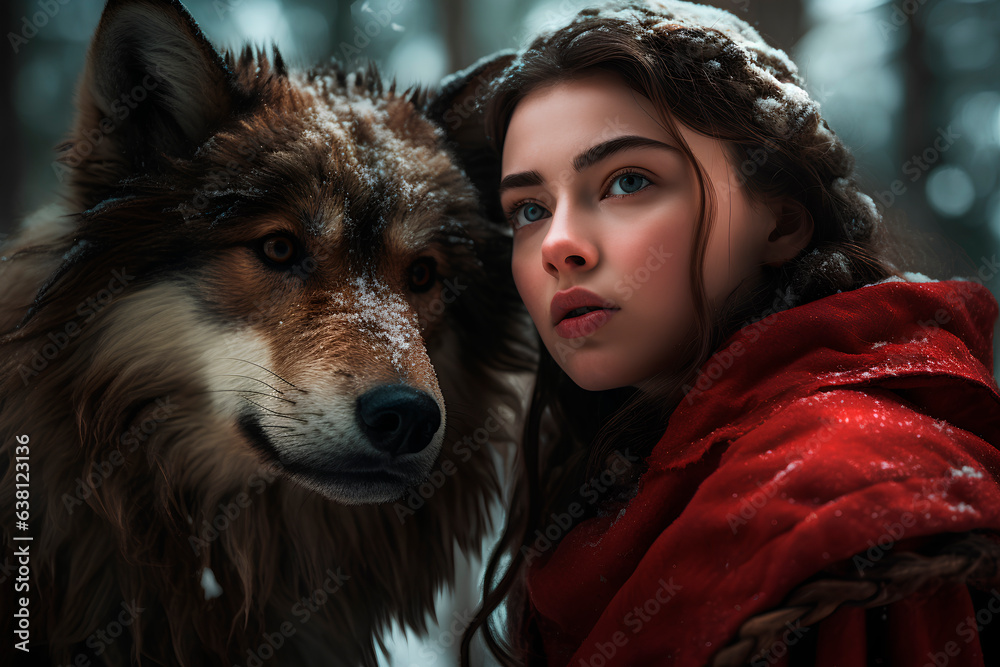 Little Red Riding Hood and a fierce wolf, captured amid the dazzling ...