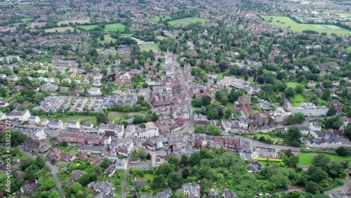 Beautiful aerial view the Town Center of Great Malvern and Malvern Hill, Area of Outstanding Natural Beauty, UK. Summer Hike photo