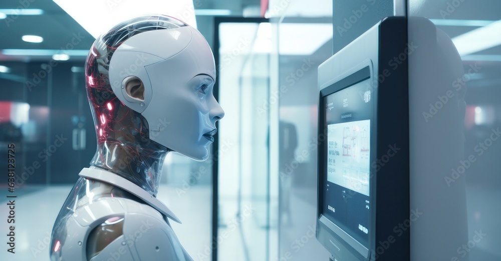 Humanoid Robot Analyzing Data on a Monitor Humanoid Robot Analyzing Data on a Monitor