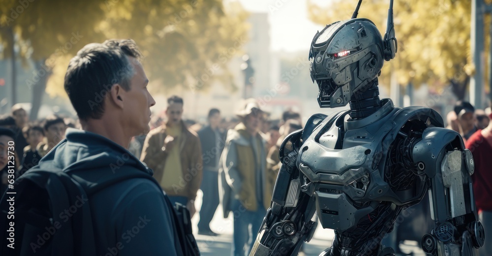 Tense Standoff Between Humans and Robots in City Square