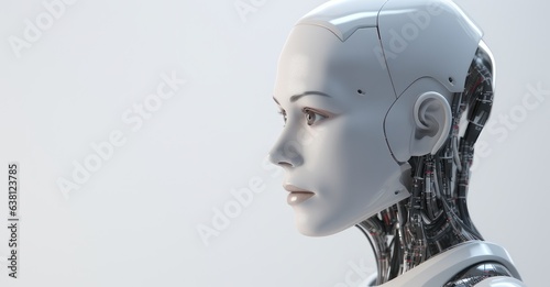 Side-Angle Robot Portrait - Intricate Facial Details Stand Out Against Uniform Background © Stock Pix