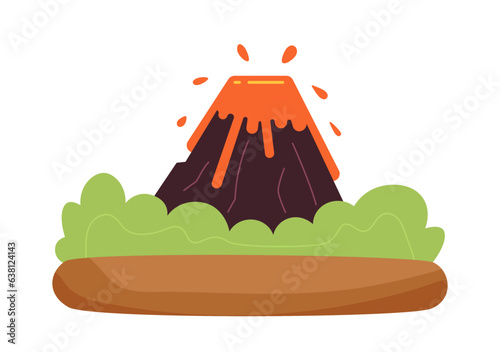 Expulsion of molten lava semi flat colour vector object. Natural disaster. Volcano eruption. Editable cartoon clip art icon on white background. Simple spot illustration for web graphic design