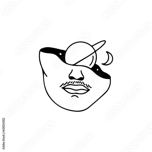 vector illustration of face with planets concept