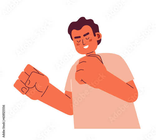 Excited cheerful man semi flat color vector character. Happy latinamerican boy. Editable half body person on white. Simple cartoon spot illustration for web graphic design photo