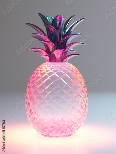 Concept of pineapple fruit in the style of transparent glass 3 render on gray background ai generated