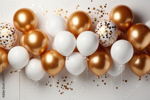 Wallpaper Mural Composition of gold and white balloons with helium and confetti. Holiday, birthday or New Year concept. Party decoration. Background for invitation card with copy space Torontodigital.ca