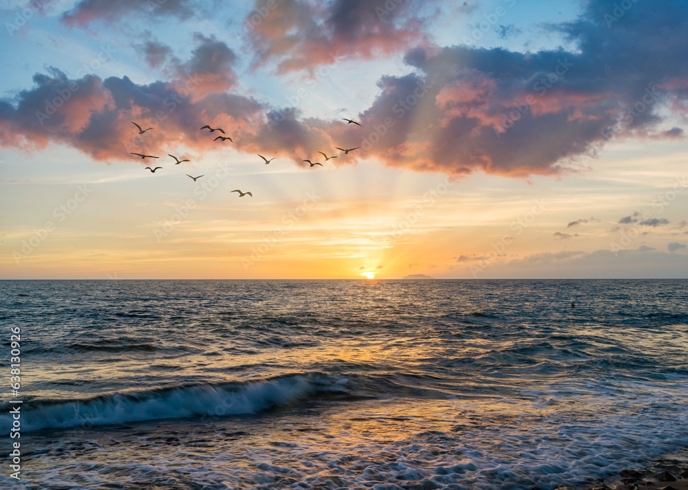 Fototapeta premium Tres Palmas Beach Sunset in Rincon, .west coast,.Puerto Rico,USA,Caribbean