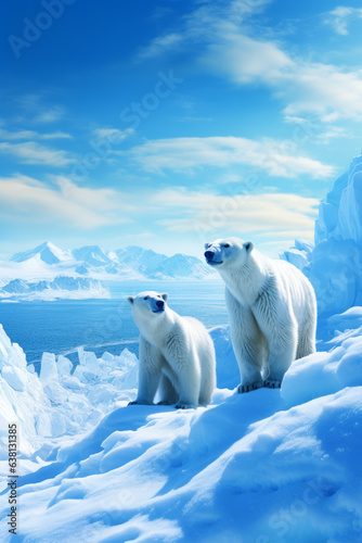 Polar bear family on ice