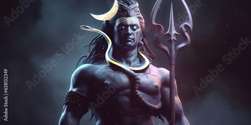 illustration of lord shiva sitting on rock meditating, mahashivratri, generative a.i photo