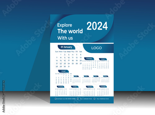 2024 Modern wall calendar design template.