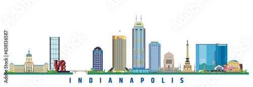 Indianapolis famous buildings isolated on white background. US state of Indiana.