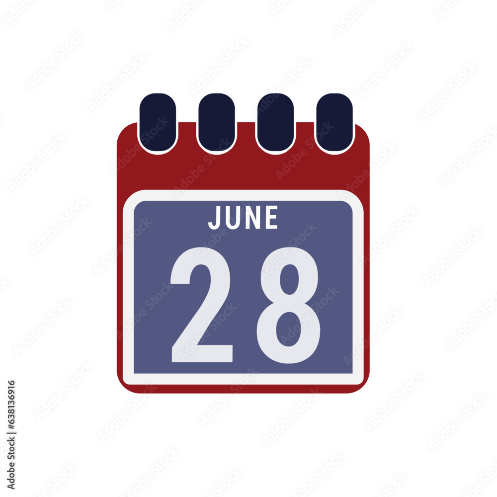 Calendar displaying day 28 (twenty-eighth) of the June - Day 28 of the month. Illustration Calendar displaying day 28 (twenty-eighth) of the June - Day 28 of the month. Illustration