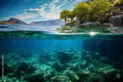 Generative ai collage photo of exotic landscape showing beautiful marine underwater nature