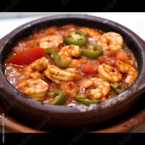 Cooked shrimp dish in ceramic pot