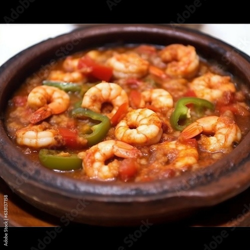 Cooked shrimp dish in ceramic pot