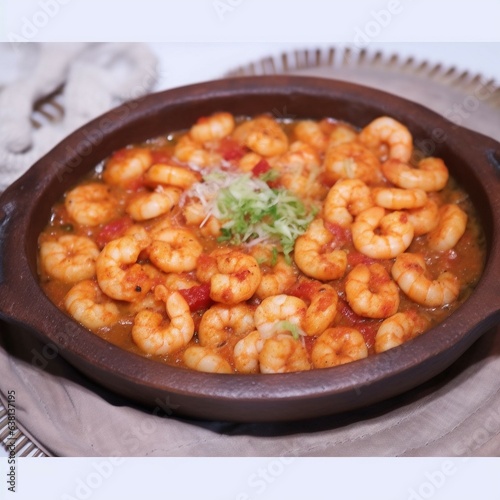 Cooked shrimp dish in ceramic pot