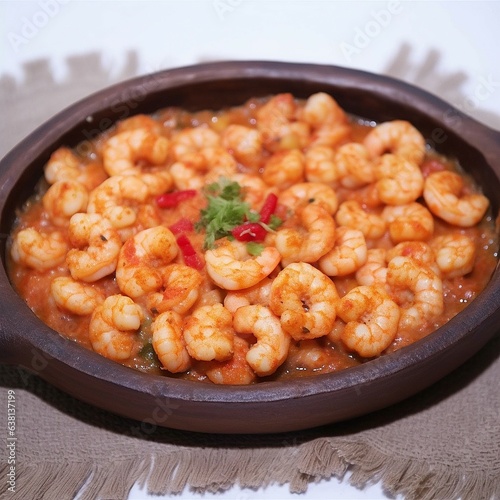 Cooked shrimp dish in ceramic pot