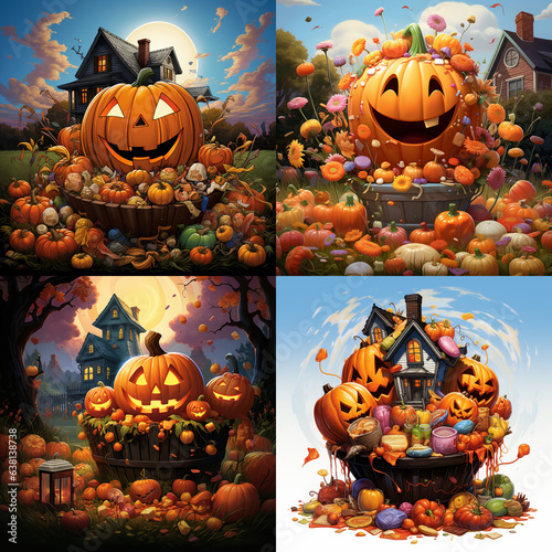 Mountains of pumpkins and halloween candy