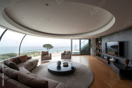 A Panorama of Blue: Living Room's Modern Embrace of the Ocean © Yuriy