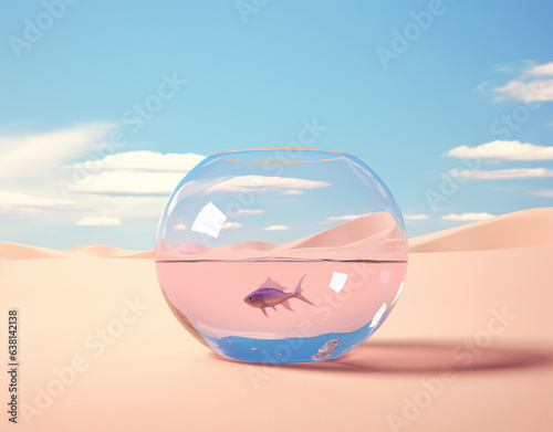 Surreal Oasis: A Fish Tank In the Midst of Pastel Desert