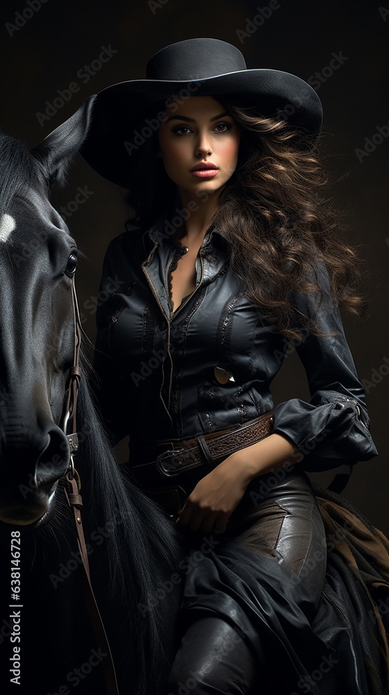 Fototapeta premium beldade garota vaqueira com seu cavalo 