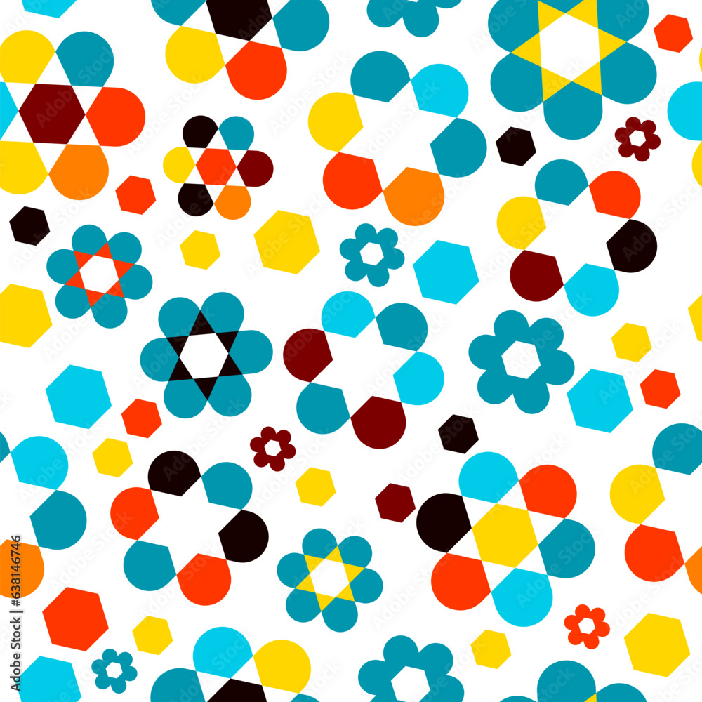 Seamless pattern flowers geometric simple colored. Trendy Bold Daisy Pattern for Wallpaper, Wrapping Paper, Packaging. Vector illustration
