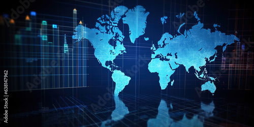 World map future network, global digital map, Hi-Tech business, big data technology.