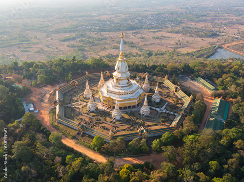 Wat Pha Nam Thip Thep Prasit Wanaram is a buddhist temple in Roi et  an urban city town  Thailand. Thai architecture landscape background. Tourist attraction landmark.