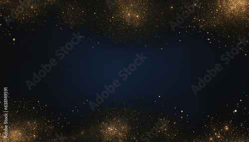 Dark blue and gold particle abstract background - Christmas golden light, shine particles bokeh, navy blue, gold foil texture, holiday concept