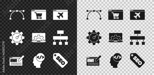 Set Bezier curve, Online shopping on screen, Website template, UI or UX design, Front end development, SEO optimization, statistic and icon. Vector