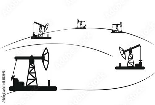 Oil pumps on the oil field, vector illustration