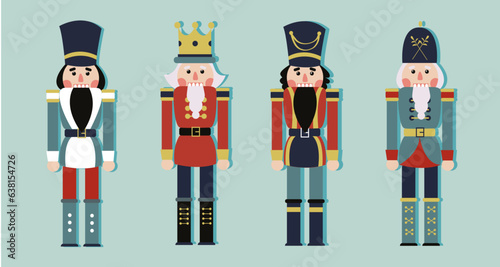 Christmas nutcracker - soldier figurine icons set vector © Elizabeth