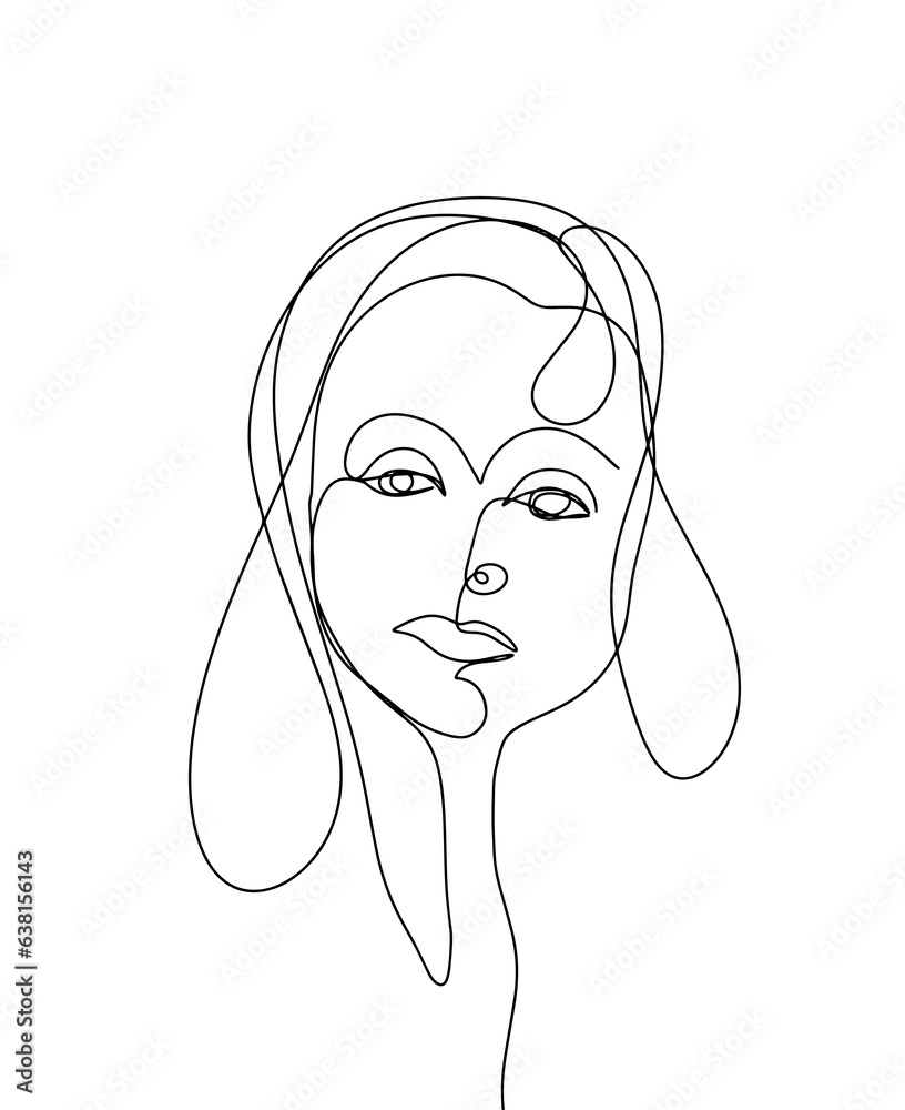 Minimalistic silhouette of woman face. Black and white. White background. One line drawing. Minimalistic silhouette of woman face. Black and white. White background. One line drawing.
