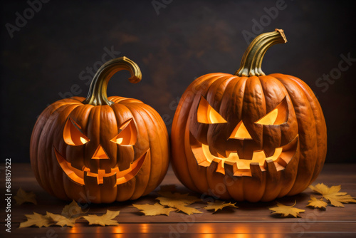 Halloween pumpkins with face wallpaper on black 