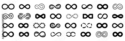 Infinity abstract multicolor signs set. Unlimited infinity collection icons flat style. Vector illustration
