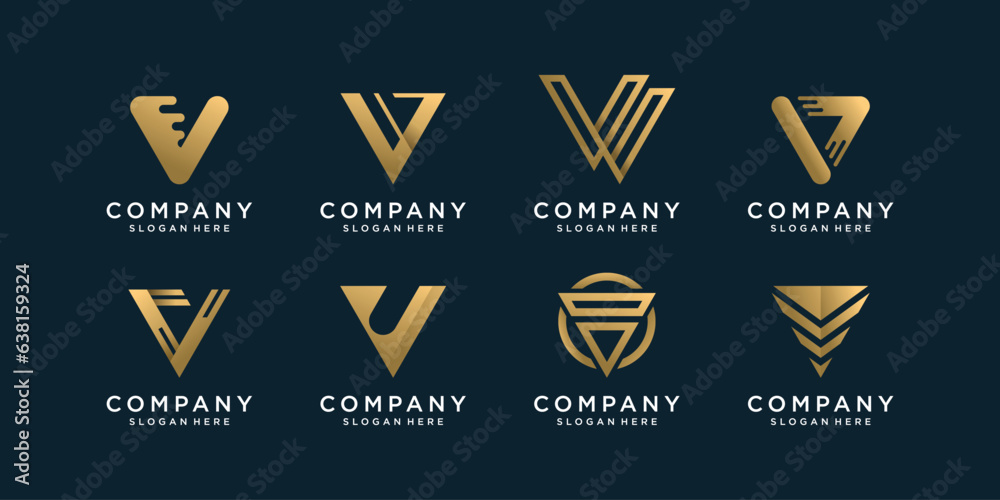 Set of letter V logo collection with golden concept, Premium Vector Set of letter V logo collection with golden concept, Premium Vector